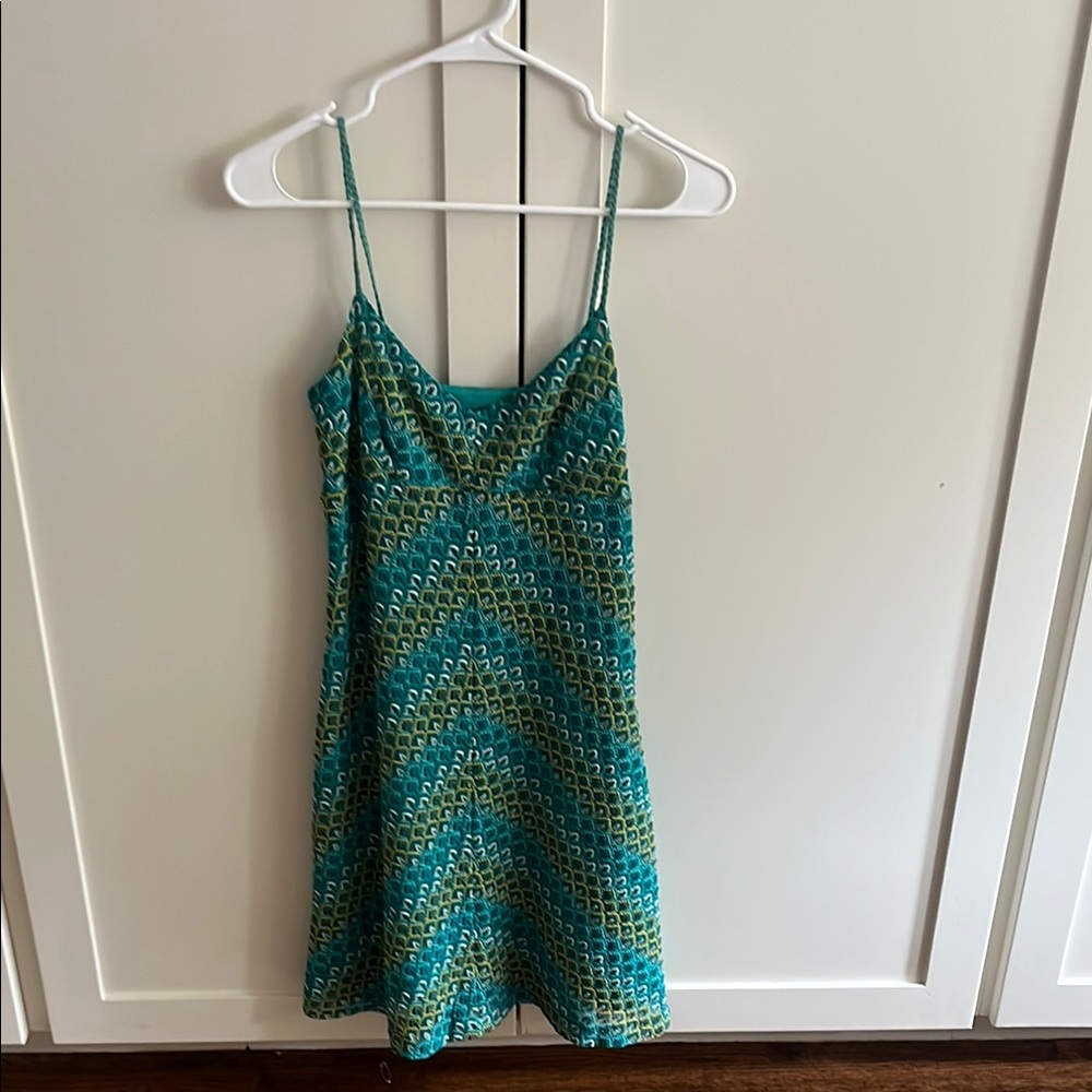 LOFT Teal and Yellow Mini Dress